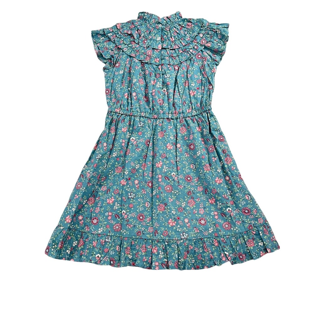 Janie and Jack Girls Size 10 Teal Pink Floral Ruffle Collar Smocked Dress - Picture 8 of 8